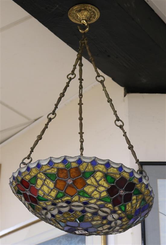 A late Victorian coloured leaded glass ceiling chandelier